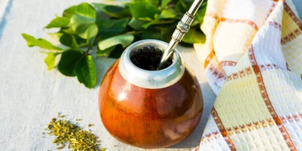 Yerba mate in gourd calabash with bombilla