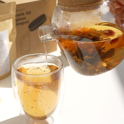 flowering tea gift set and glass