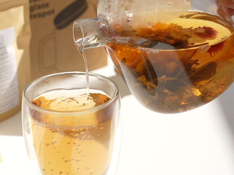 flowering tea gift set and glass