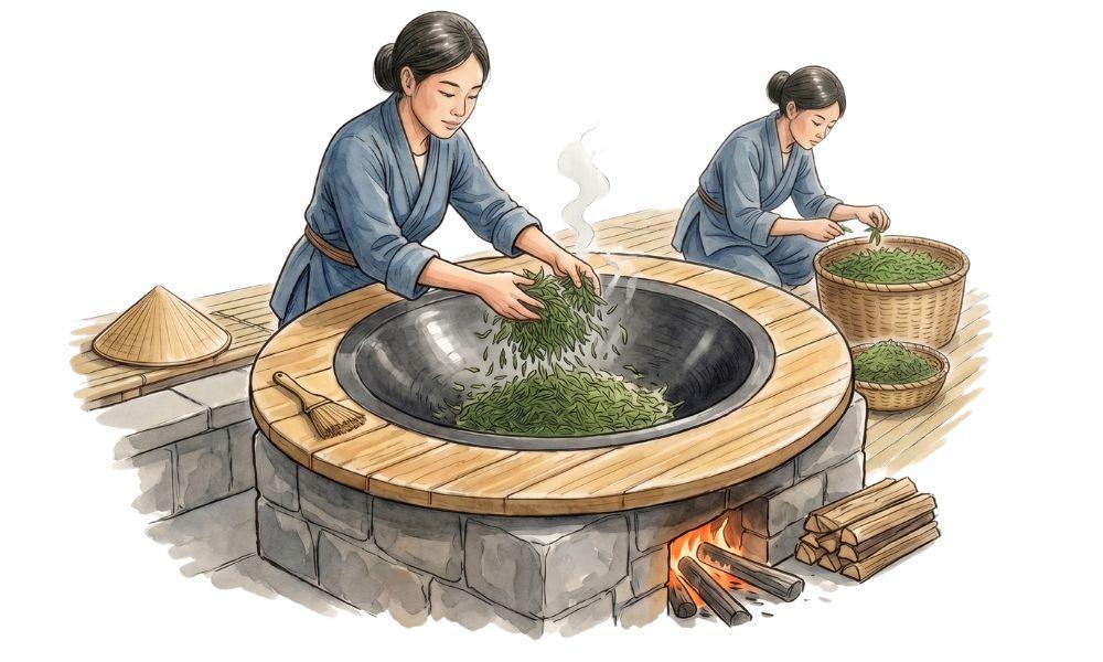 what is green tea - green tea processing - frying