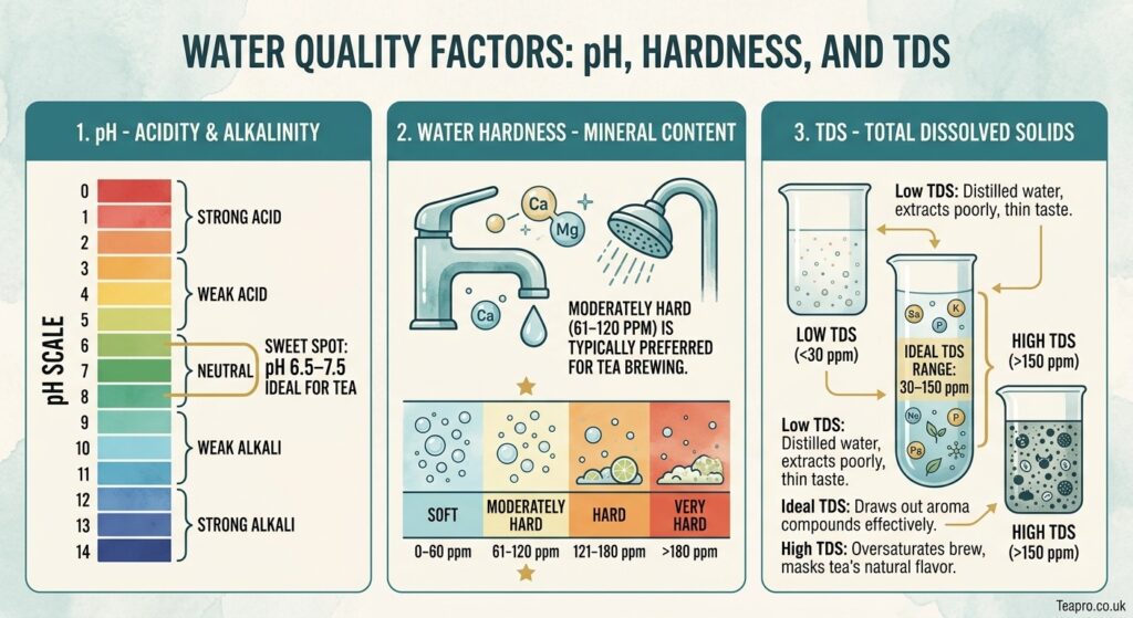 best water for tea-water hardness and tea-TDS for brewing tea-shard water vs soft water tea-how to brew tea with UK tap water